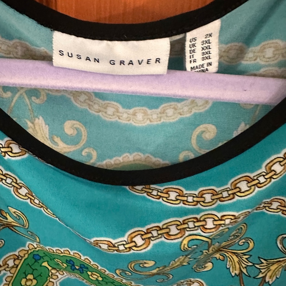 Susan Graver Blue and Green Patterned Tank Top - Picture 4 of 5